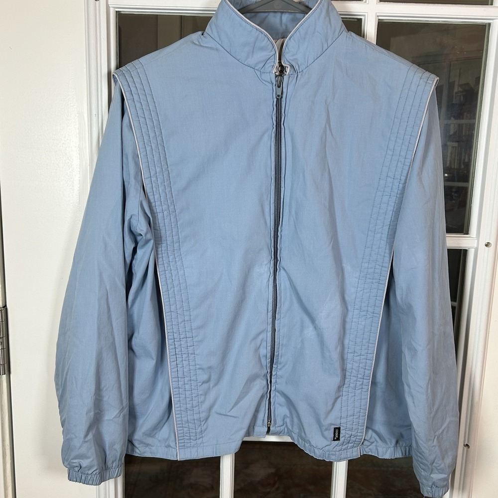 Vintage 1980s Clique Baby Blue Jacket Pintuck‎ Fins White Piping Size 9/10